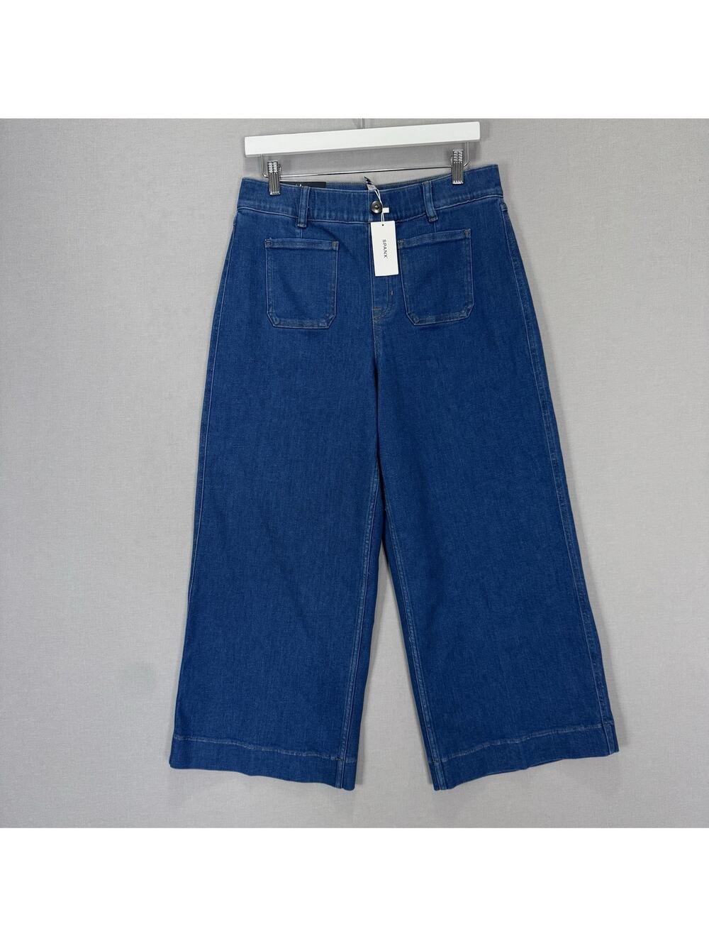 SPANX Cropped Wide Leg Jeans‎ Womens XL Washed Blue Pull On Travel Minimalist